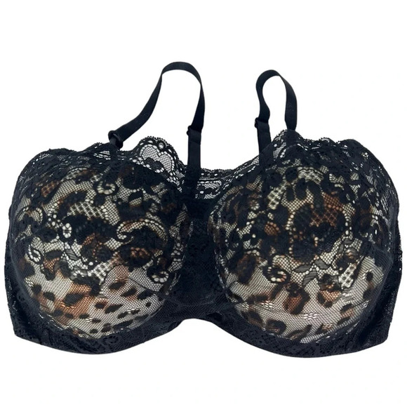 Smart & Sexy Cheetah Print Black Lace Mesh Bra Adjustable Straps Underwire 38D - Picture 2 of 8